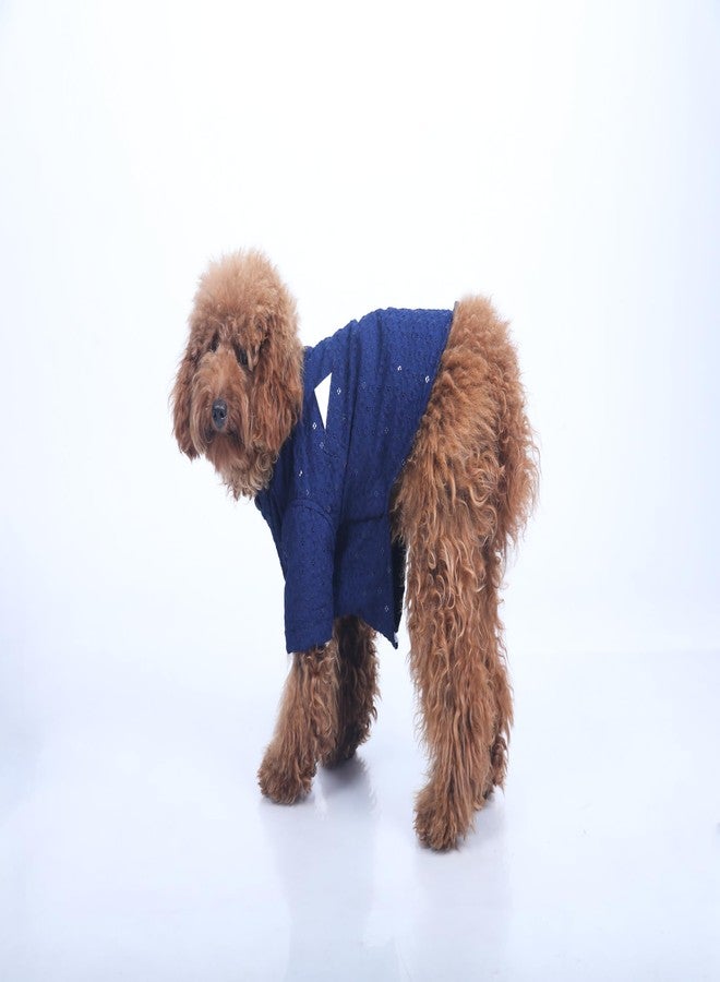 15 Buttons Dog Navy Blue Sequence Work Sherwani | Pure Cotton Fabric | Wedding Dress for Pets | Comfortable Ethnic Summer Outfit Choice | for All Occasions | for Huskey, Labrador (3XL) - Image 3